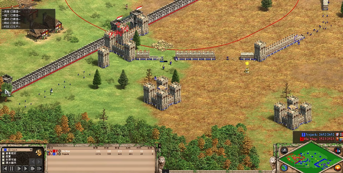 帝国时代2怎么快速建造城墙
